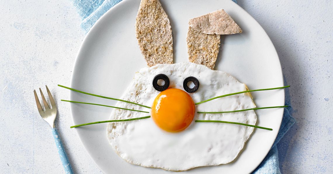 A sunny side up egg that looks like a bunny